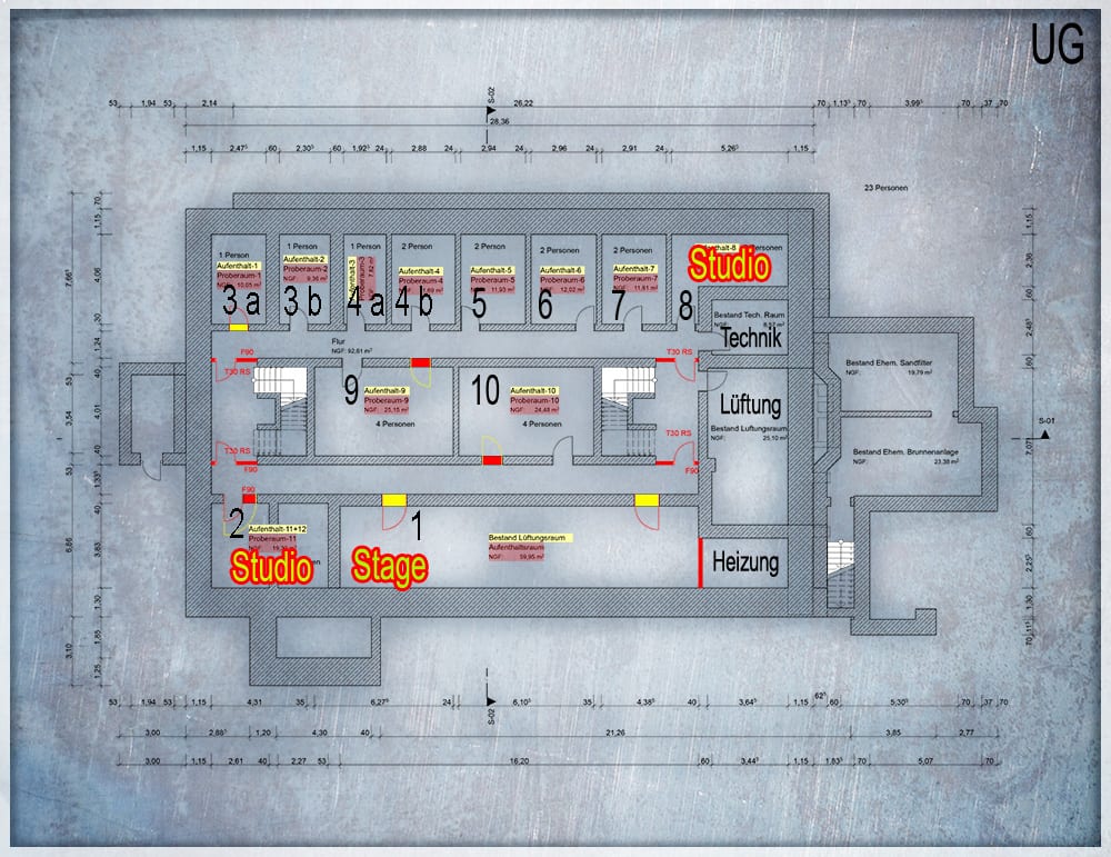 Kellergeschoss-Plan des Musikerzentrum Rodgau