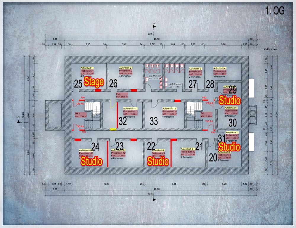 Plan der ersten Etage im Musikerzentrum Rodgau