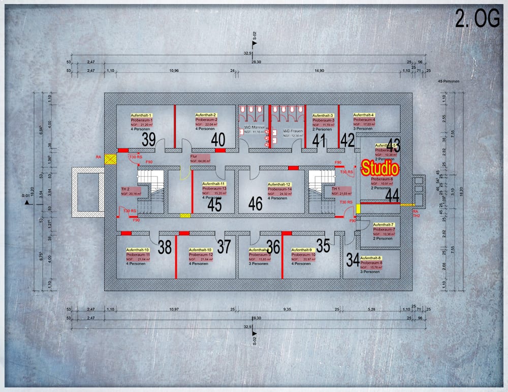 Plan der zweiten Etage im Musikerzentrum Rodgau